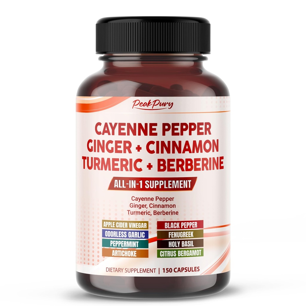 Cayenne Pepper Ginger Turmeric Berberine - Digestion, Gut Heath Support - Tillverkad i USA