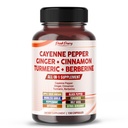 Cayenne Pepper Ginger Turmeric Berberine - Digestion, Gut Heath Support - Tillverkad i USA