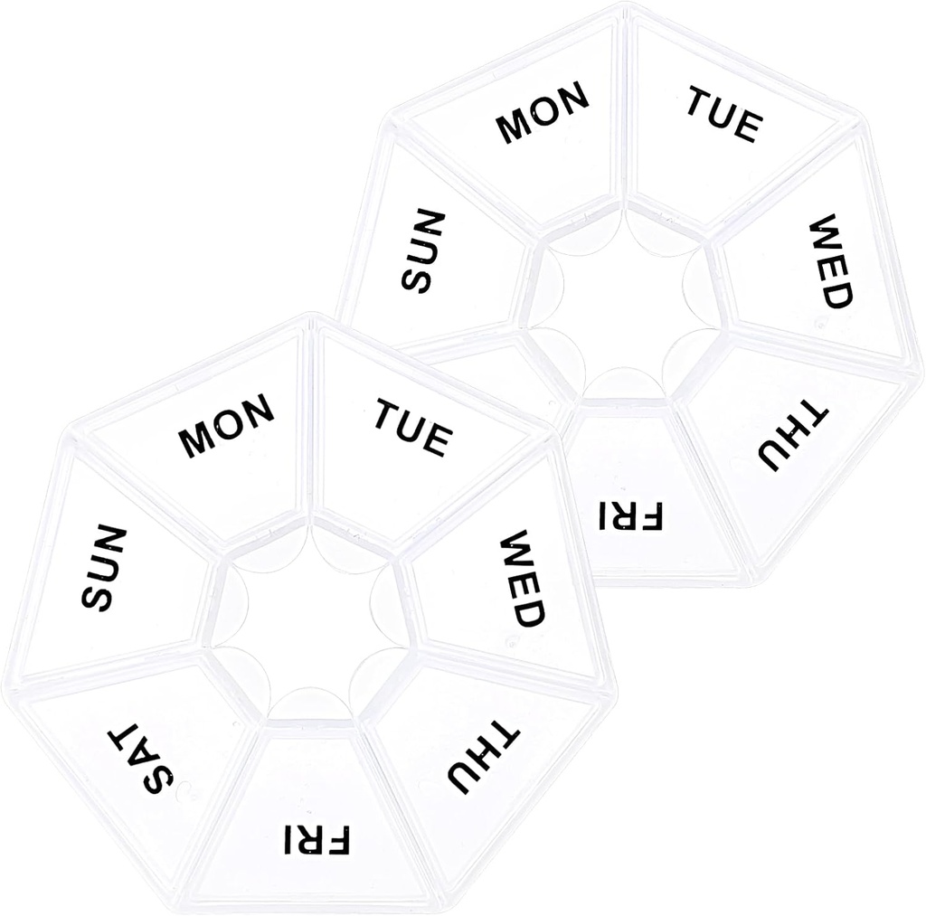 Sibba 7 Day Pill Organizer, 2 Pcs Medicine Pill Box, Daily Pill Holder, Portable Travel Pill Container Holder för ficka eller handväska, medicinplanerare för vitaminer fiskolja, kosttillskott (Clear)