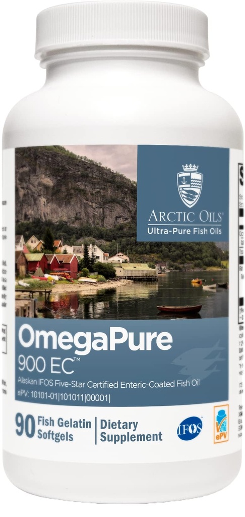 XYMOGEN OmegaPure 900 EC - Alaskan IFOS Five-Star Certified Omega 3 Fish Oil - EPA DHA Fish Oil Supplement - Stöder kardiovaskulär och hjärnhälsa (90 Enteric-Coated Softgels)