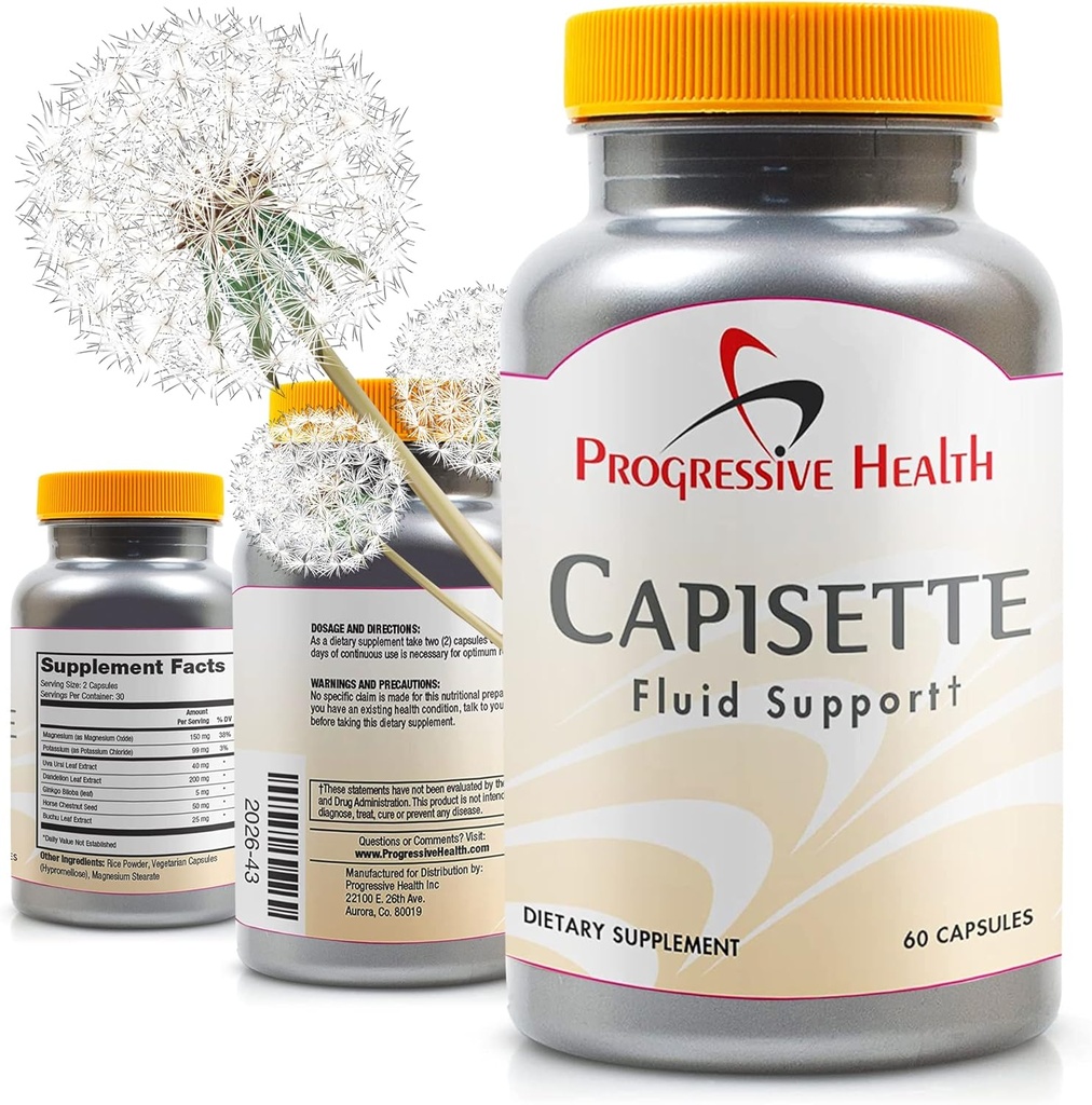 Capisette Water Retention Support - Reducerar Swollen Feet, Ankles och Legs - Minska Swelling & Fluid Retention från Edema. Inkluderar: Kalium, Dandelion Root och mer kosttillskott (60 kapslar)