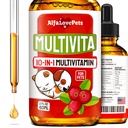 Flytande multivitamin för hundar - katt multivitaminer för inomhuskatter - 10-i-1 flytande hund vitamin B-komplex, C, D3 - Digestion, Urination, Hip & Joint, Skin & Coat - Cranberry Flavor - 2 Oz