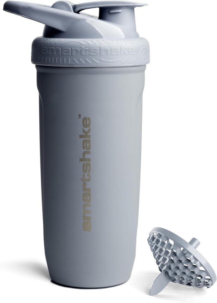 Smartshake Reforce Stainless Steel Protein Shaker Bottle 900 ml | 30 oz - Leakproof Screw-on Lid - BPA Free - Non Insulated Bottle- Unisex (Grey)