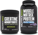 NutraBio Creatine Monohydrate, Unflavored, (150 g) och Muscle Matrix Protein Powder (Confetti Cake) Supplement Bundle - Muscle Energy, Maximal tillväxt, återhämtning och styrka