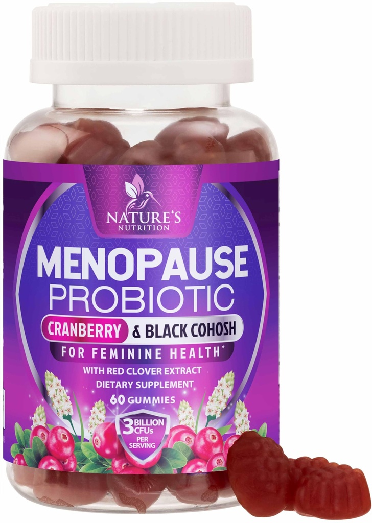 Klimakteriet Tillägg för kvinnor - 3 miljarder CFU Natural Menopause Relief för Mild Hot Flashes & Night Sweats, PH, Vaginal Health Support Probiotics for Women Gummy, Probiotic Supplement - 60 Gummies