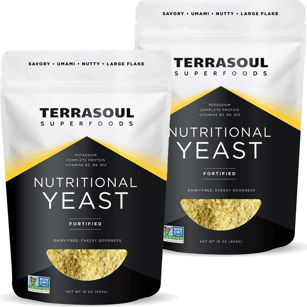 Terrasoul Superfoods Premium Nutritional Yeast Flakes, 2 Lbs (Pack of 2), Befäst, Savory Superfood för Vegan Cheese, Seasoning och Plant-Based Protein Boost