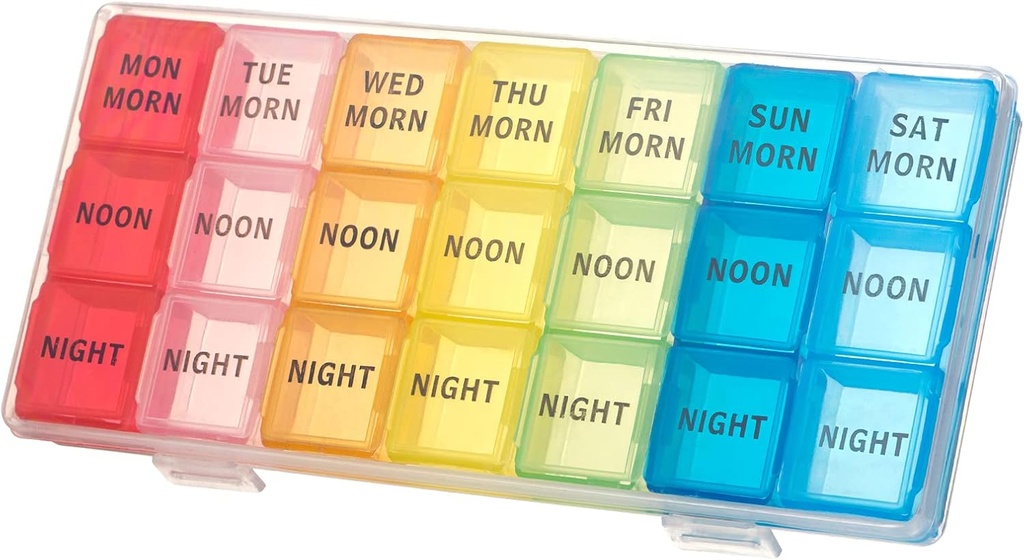 kiniza Small Weekly Pill Organizer, 3 Times a Day Travel Box med Open Design Holder Compartments Moisture-Proof Portable Friendly Case för kosttillskott, vitamin, medicinering
