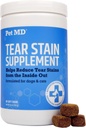 Pet MD Tear Stain Remover för hundar och katter - Antioxidant Eye Care Supplement med Lutein, Cranberry, & Omega 3 & 6 - Cat & Dog Tear Stain Remover Chews för White & Light Fur - 60 ct