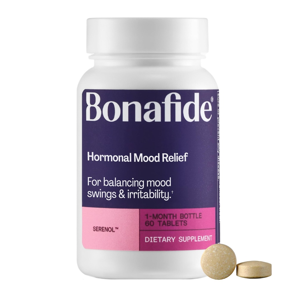 Serenol från Bonafide. Befrielse från hormonella humörsvängningar, irritabilitet och PMS Bloating. - 1-månaders leverans (60 tabletter)