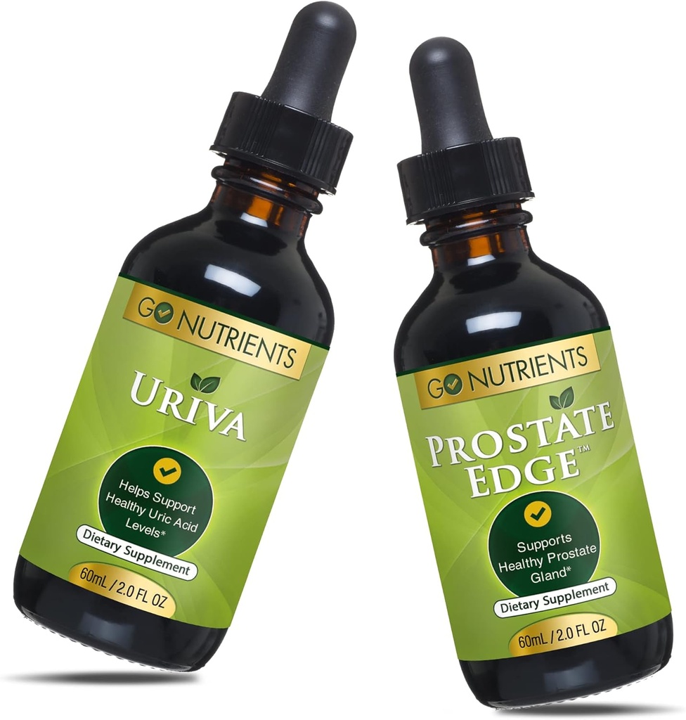 Go Nutrients Uriva & Prostate Edge Prostate Supplement för män med Pygeum och Saw Palmetto Extract Uric Acid Support Supplement, för hälsosam Uric Acid nivåer som hjälper till att lindra obehag