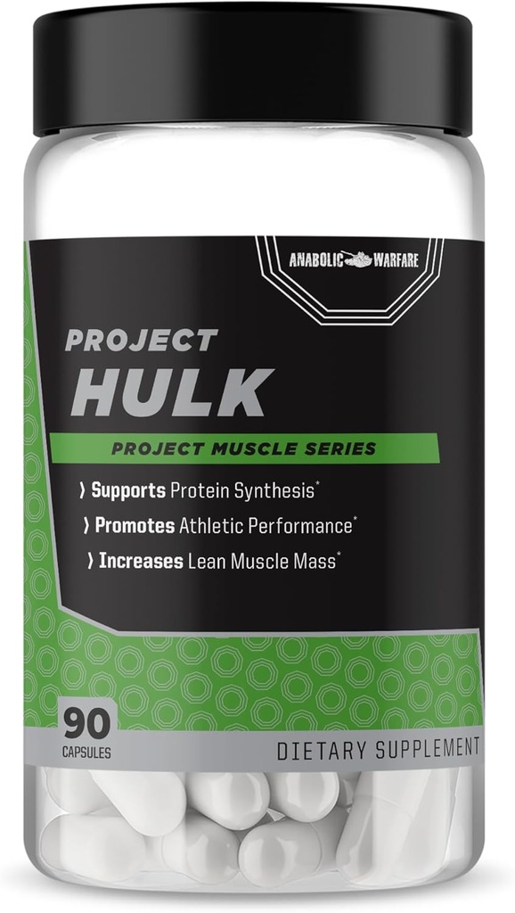 Projekt Hulk, styrka, atletisk prestation, proteinsyntes, gjord med botaniska (90 kapslar).