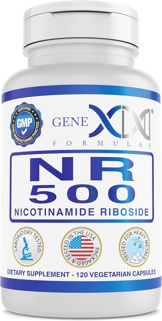 Genex Formulas NR Nicotinamide Riboside 500mg/Serving (120 kapslar) NAD+ Precursor för hälsosam åldrande - GMP-Certified, Non-GMO, Gluten-Free, Vegetarian (1 Pack)