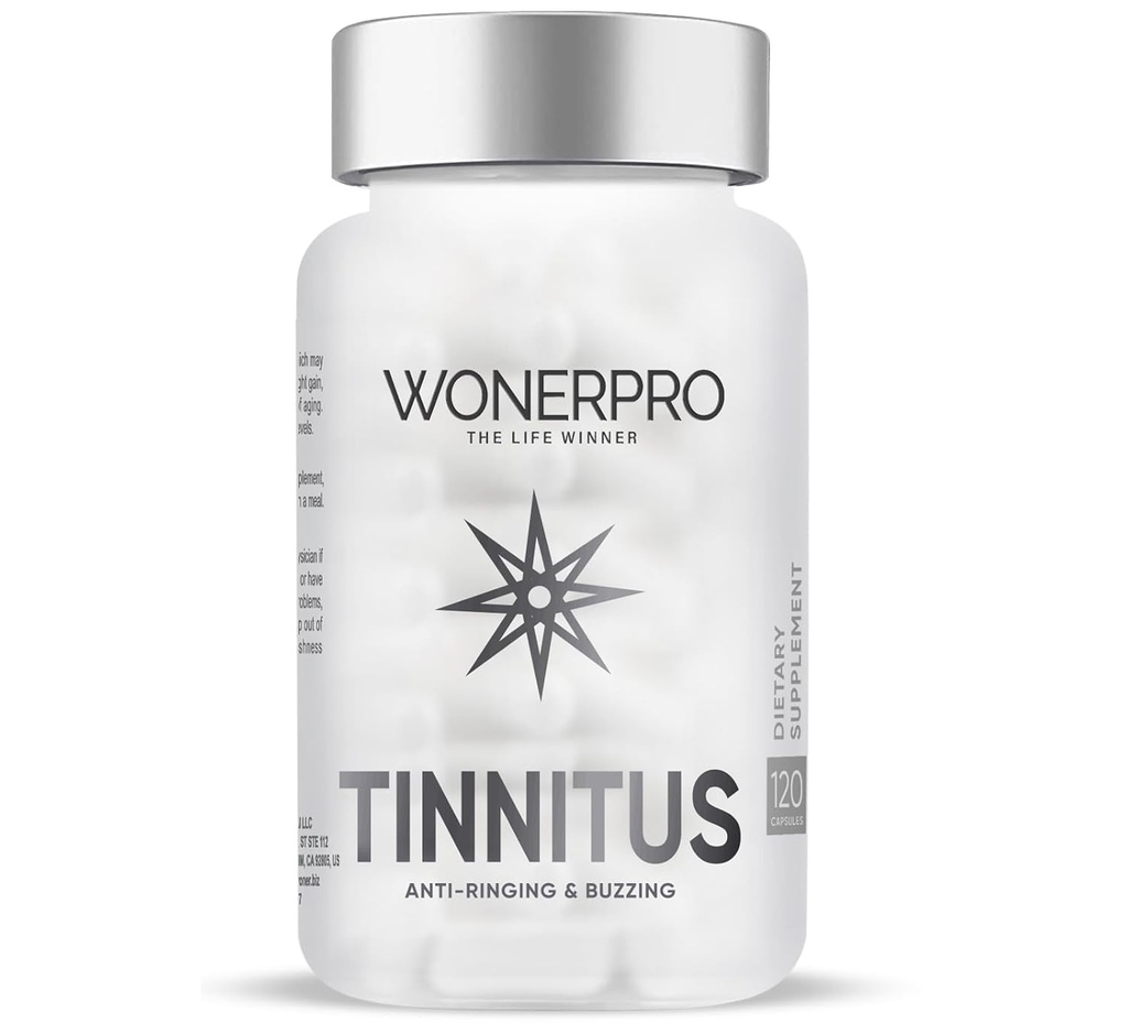 Tinnitus Relief för Ringing Ears, 120 kapslar Ear Health Vitamins stöder hörselnedsättning och minskar ringer i öronen för män och kvinnor