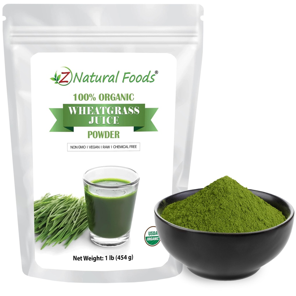 Z Natural Foods Organic Wheat Grass Juice Powder - Superfood for Healthy Aging & Digestion - Icke-GMO, Vegan, Kosher - Perfekt för juicer, Yoghurts & Smoothies - Wheatgrass Juice Powder Bliss, 1 lb