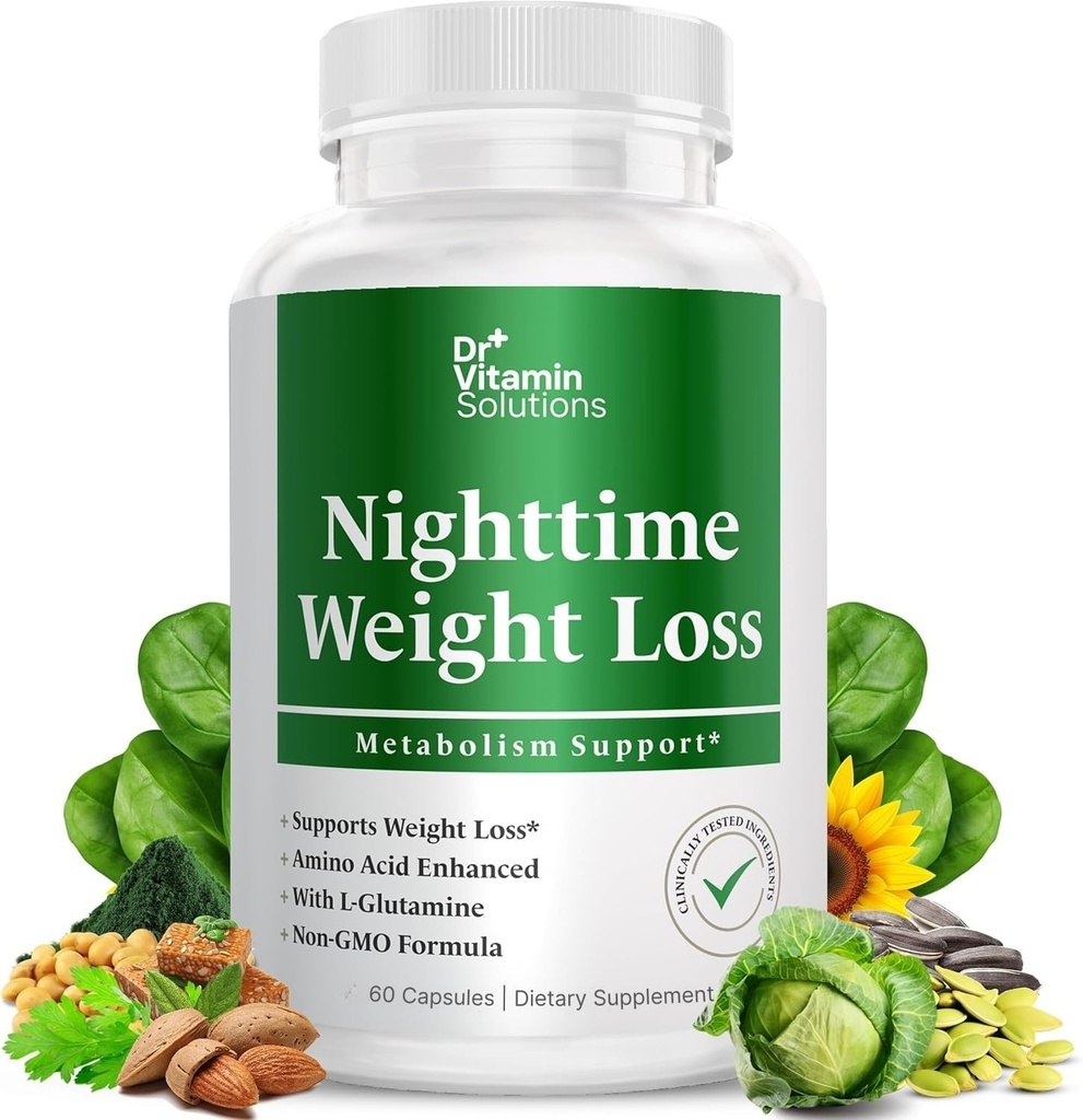 DR VITAMIN SOLUTIONS Nighttime Fat Burner Supplements - Appetite Suppressants for Weight Loss - Night-Time Fat Burner för kvinnor och män som stöder sömn och avkoppling - Viktminskning piller - 60 kapslar
