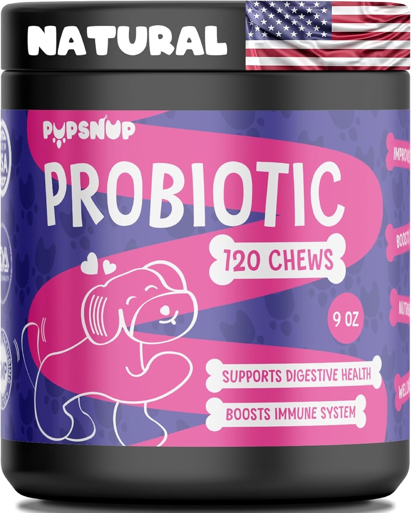 PupSnup-probiotika för hundar-stöd Gut Health, Digestive Health och ökar immunsystemet-pumpa och Papaya Powder- 120 mjuka Chews- Made i USA