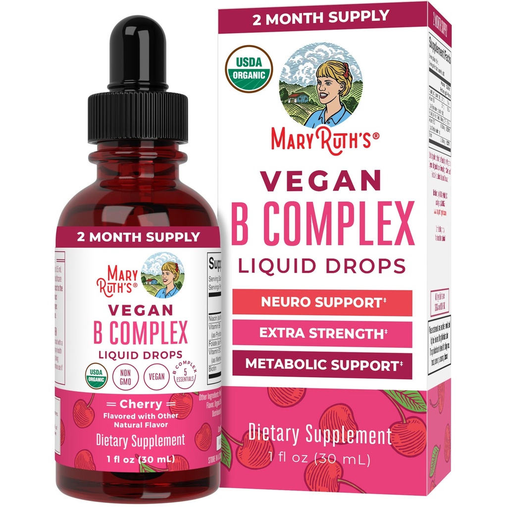 MaryRuth Organics Vitamin B Complex | B Vitamins Complex | Biotin | Vitamin B12 | Niacin | Folat | Metabolisk Support Supplement | Vegan | USDA Organic | Non-GMO | Gluten Free | 2 Månadsförsörjning