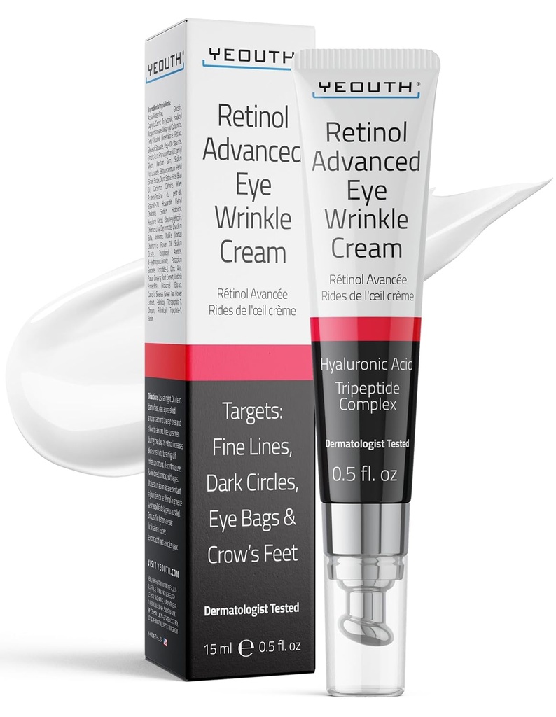 YEOUTH Retinol Eye Cream Anti Aging, Firming Under Eye Cream for Puffiness and Bags Under Eyes for Wrinkles and Dark Circles with Hyaluronic Acid and Tripeptides 15ml