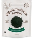 Organiska traditioner Organic Spirulina Powder Vegan Non-GMO Superfood, 5.3oz (150g) Bag, 50 portioner per väska