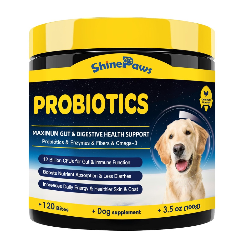 Probiotika för hundar - Dog Probiotics for Digestive Health, Prebiotics, Enzymes, Fiber och Omega-3 med vitaminer för att främja Intestinal Health, Support Immunity, Allergies & Itchy Skin, 120 Bites