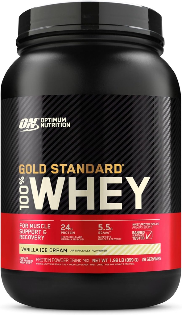 Optimum Nutrition Gold Standard 100% Whey Protein Powder från Whey Isolates, Vanilla Ice Cream - 2 pund