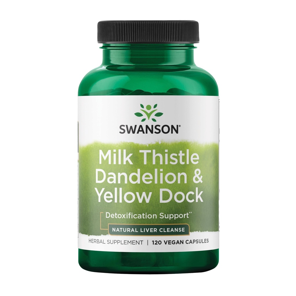 Swanson Milk Thistle, Dandelion & Yellow Dock - Herbal Liver Support Supplement - Naturligt tillskott som hjälper till att upprätthålla övergripande hälsa och välbefinnande - (120 kapslar) (1 Pack)