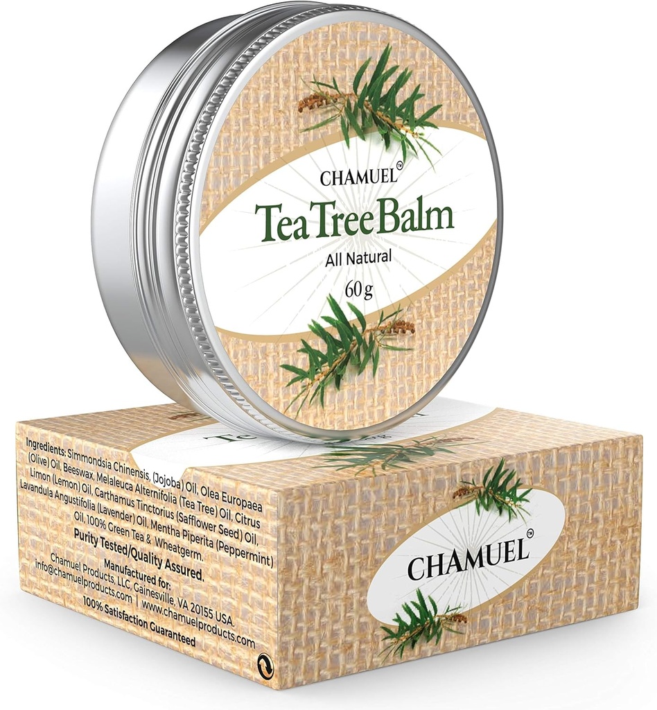 Chamuel Tea Tree Oil Balm - All Natural | Great Cream for Soothing Eczema, Psoriasis, Rashes, Jock Itch, Insect Bites, Folliculitis, Acne, Itches, Cracked Heels, Cuticles, Saddle Sores & mer!