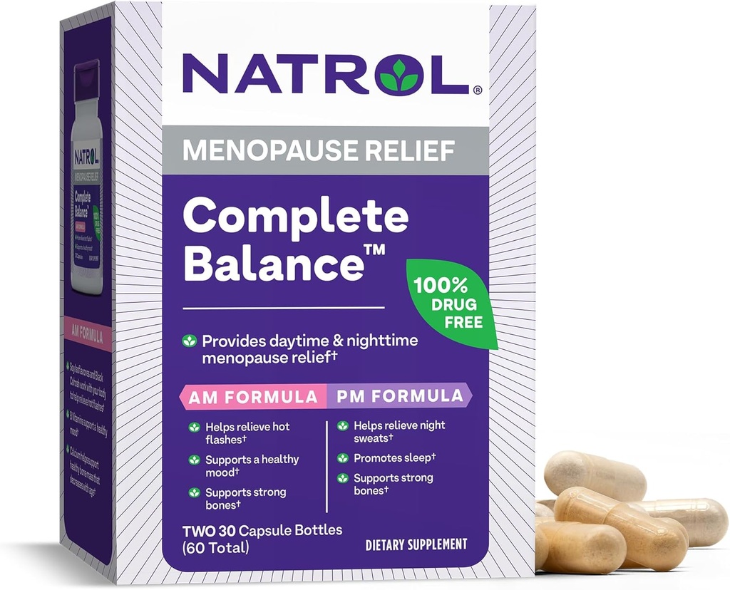 Natrol Komplett Balans, Kosttillskott för klimakteriet Relief, AM / PM Menopause Relief för kvinnor, 60 kapslar, upp till en 30 dagars leverans