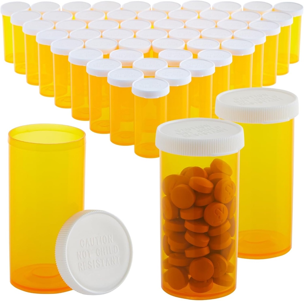 50-Pack Pill Bottles Empty med Caps - 13 Pill Dram Plastic Medicine Bottles - Plast Vials - Containers för receptbelagd medicinering, vitaminer och tillskott - Orange