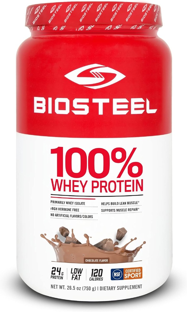 BioSteel Sports Chocolate 100% Whey Protein Powder Supplement, rBGH Hormone Free & Non-GMO Post Workout Formula, 25 Servings, 25.5 Ounces Trusted by Pro Athletes, NSF for Sport