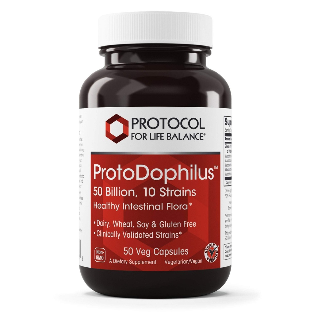 PROTOCOL FOR LIFE BALANCE - ProtoDophilus - 50 miljarder, 10 stammar - Hälsosam intestinal probiotisk flora för att stödja digestiv funktion och immunhälsa - 50 Veg kapslar