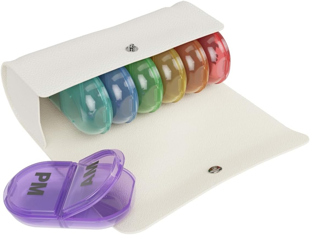 EZY DOSE Weekly (7-Day) AM / PM Pill Case, Medicine Planner, Vitamin Organizer, Pop-Out Compartments, 2 Times a Day, Rainbow Lids, Inkluderar Cream Case, BPA Free