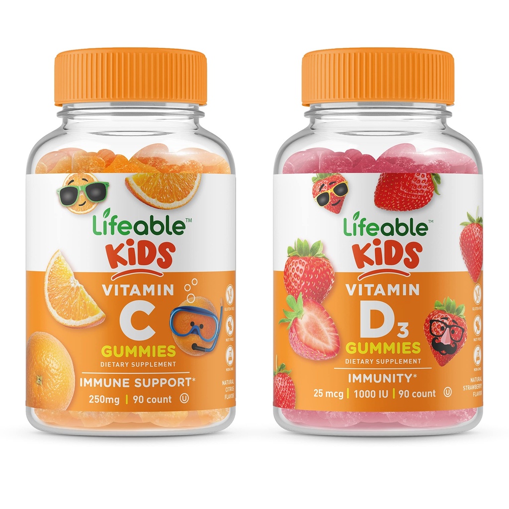 Livlig vitamin D Kids + Vitamin C Kids, Gummies Bundle - Great Tasting, Vitamin Supplement, Gluten Free, GMO Free, Chewable Gummy