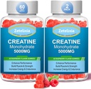 2 Pack Kreatin Monohydrat Gummies, Kreatin Monohydrat för Män & Kvinnor, Förbättrad Formel med BCAA, Vitamin B12, Taurin, Muskelstöd, Energiökning, Sugar Free, Vegan, 120 Räkna