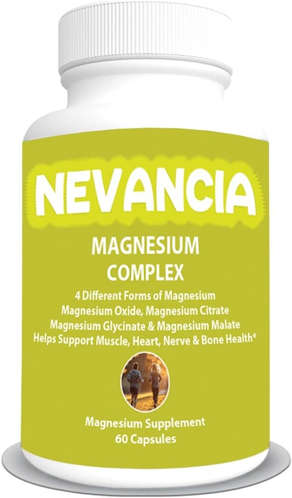 Magnesiumkomplex med Magnesium Glycinate, Magnesium Malate, Magnesium Citrate, Magnesium Oxide, Stress & Sleep Aid, Brain & Heart Support, Muscle, Joint & Bone Support