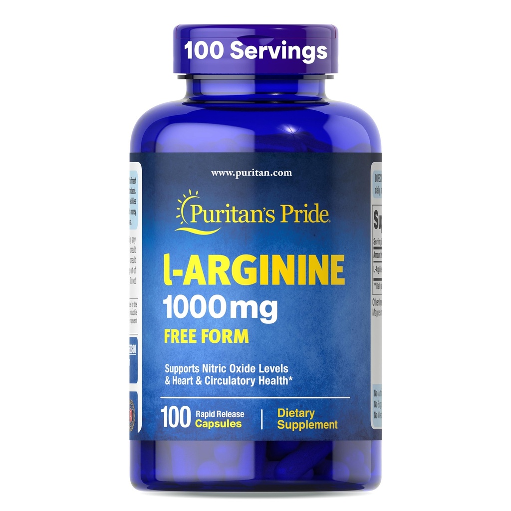 Puritans Pride L-Arinine 1000mg, kosttillskott stöder kväveoxidnivåer och hjärt- och cirkulationshud, 100 Day Supply, 100 tabletter