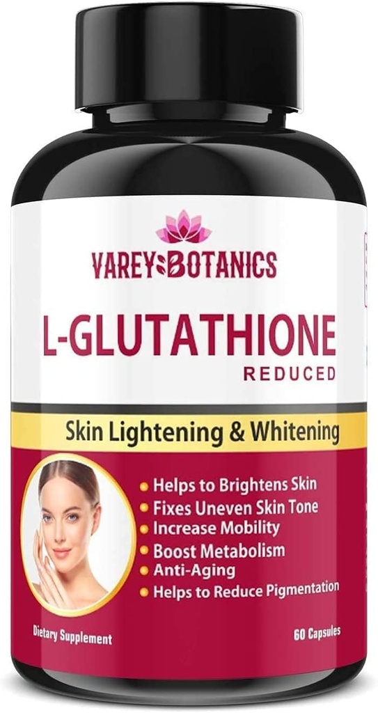 SPEC VAREY BOTANICS L-Glutathione Skin Whitening och Lightening Capsules med vitamin C & E, Biotin och Grape Seed Extract-1000 mg-för Män och kvinnor - 60 kapslar