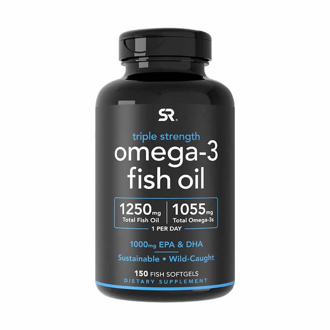 Sportforskning Triple Strength Omega 3 Fish Oil - Burpless Fish Oil Supplement w / EPA & DHA Fatty Acids från vildfångad fisk - Hjärta, hjärna och immunstöd för män och kvinnor - 1250 mg, 150 ct