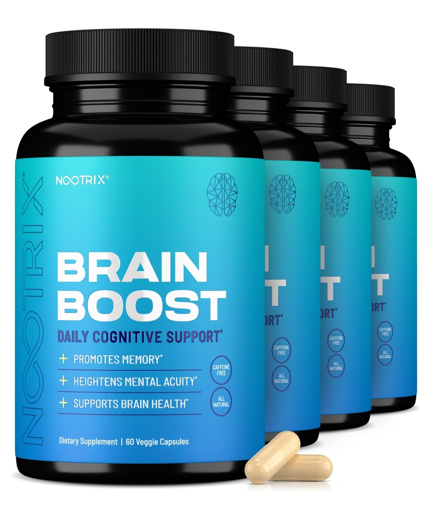 Nootrix Brain Boost Nootropic Supplement | Stöder minne, mental fokus, kognitiv hälsa och energi | Koffeinfri, främjar hälsosamt humör och hjärnfunktion w / Gingko Biloba & DMAE | 240 kapslar