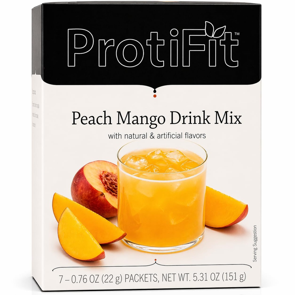 Protein Frukt smaksatt pulverdryck Mix, 15g Protein, lågt kalori, sockerfri, idealisk proteinkompatibel, 7 portioner per låda (Peach Mango)