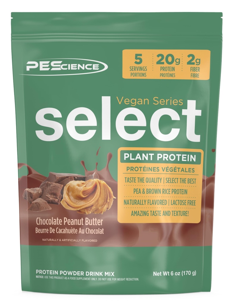 PEScience Välj Vegan Protein Powder, Plant Based Protein Powder, Amazing Taste, Smooth Texture, Pea och Brown Rice Blend, Dairy Free, Lactose Free, Gluten Free - Chocolate Peanut Butter, 5 Servings