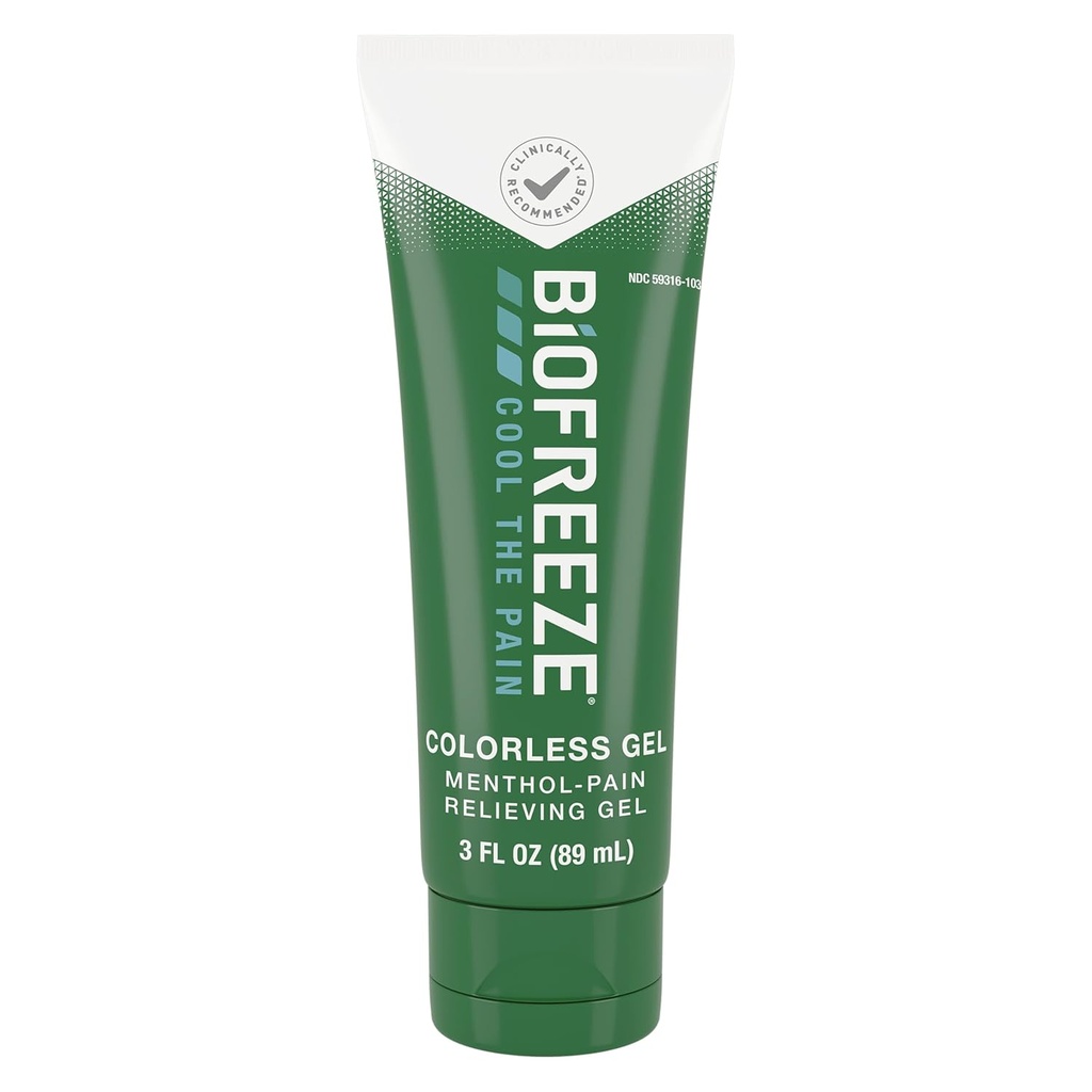 Biofreeze Menthol Pain Relieving Gel Colorless Gel 3 FL OZ Tube For Pain Relief Associated With Sore Muscles, Arthritis, Simple Backaches, And Joint Pain (Packaging May Vary)