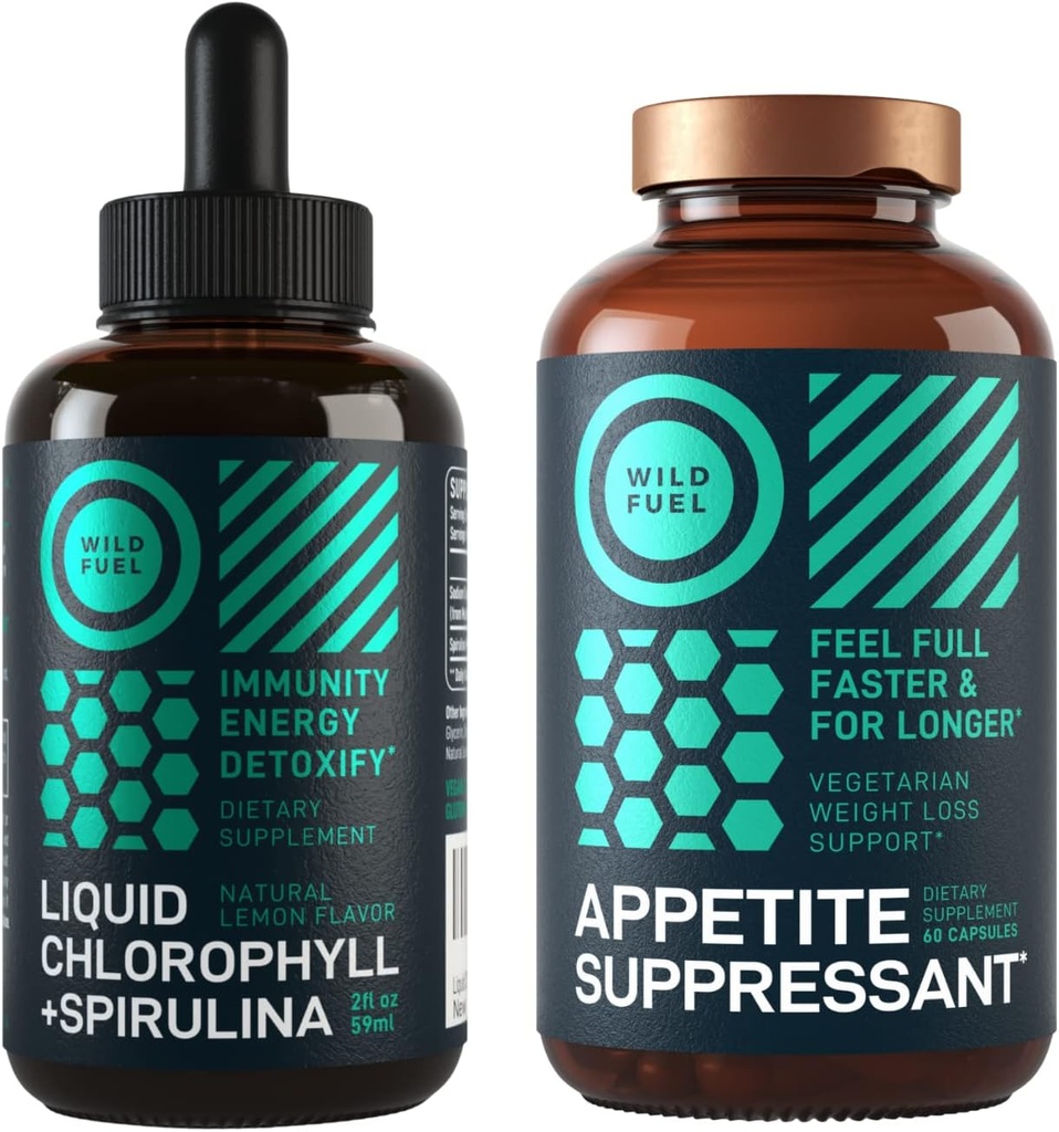 WILD FUEL Appetite Suppressant och flytande klorofyll droppar Detox Bundle