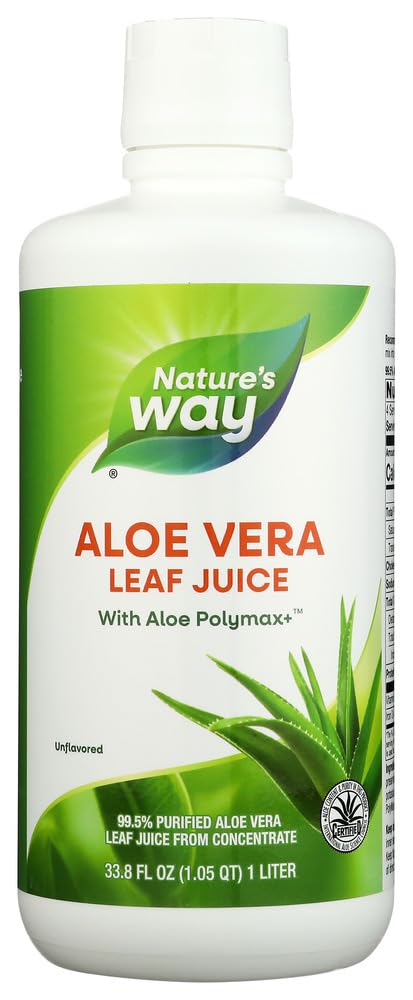 Naturens Way Aloe Vera Leaf Juice med Polymax+, 99,5% Renad Aloe Vera Leaf Juice från Concentrate, Unflavored, 33,8 Fl Oz