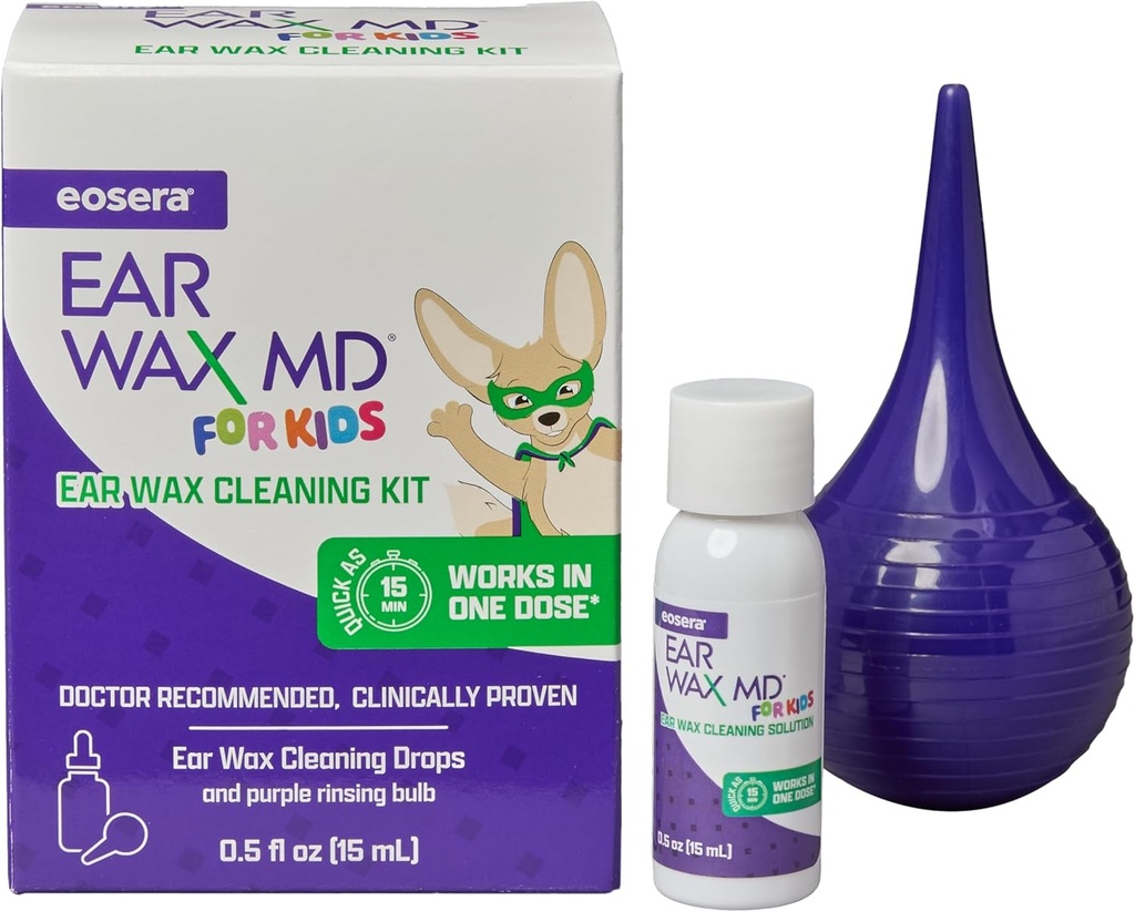 eosera® Ear Wax MD® för barn - Wax Cleaning Kit med Rinsing Bulb 15mL | Fast-Acting | Breaks Down & löser Wax i bara 1 behandling | kliniskt bevisad | Gentle & Safe