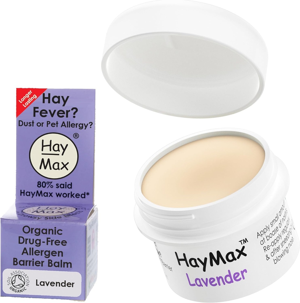HayMax Allergen Barrier Balm - Lavender 0.17 fl oz - Organisk, naturlig och icke-drowsy Hay Fever & Allergy Relief Balm - Blockerar Pollen & Andra Allergen Partiklar - Perfekt för vuxna, barn & gravida kvinnor