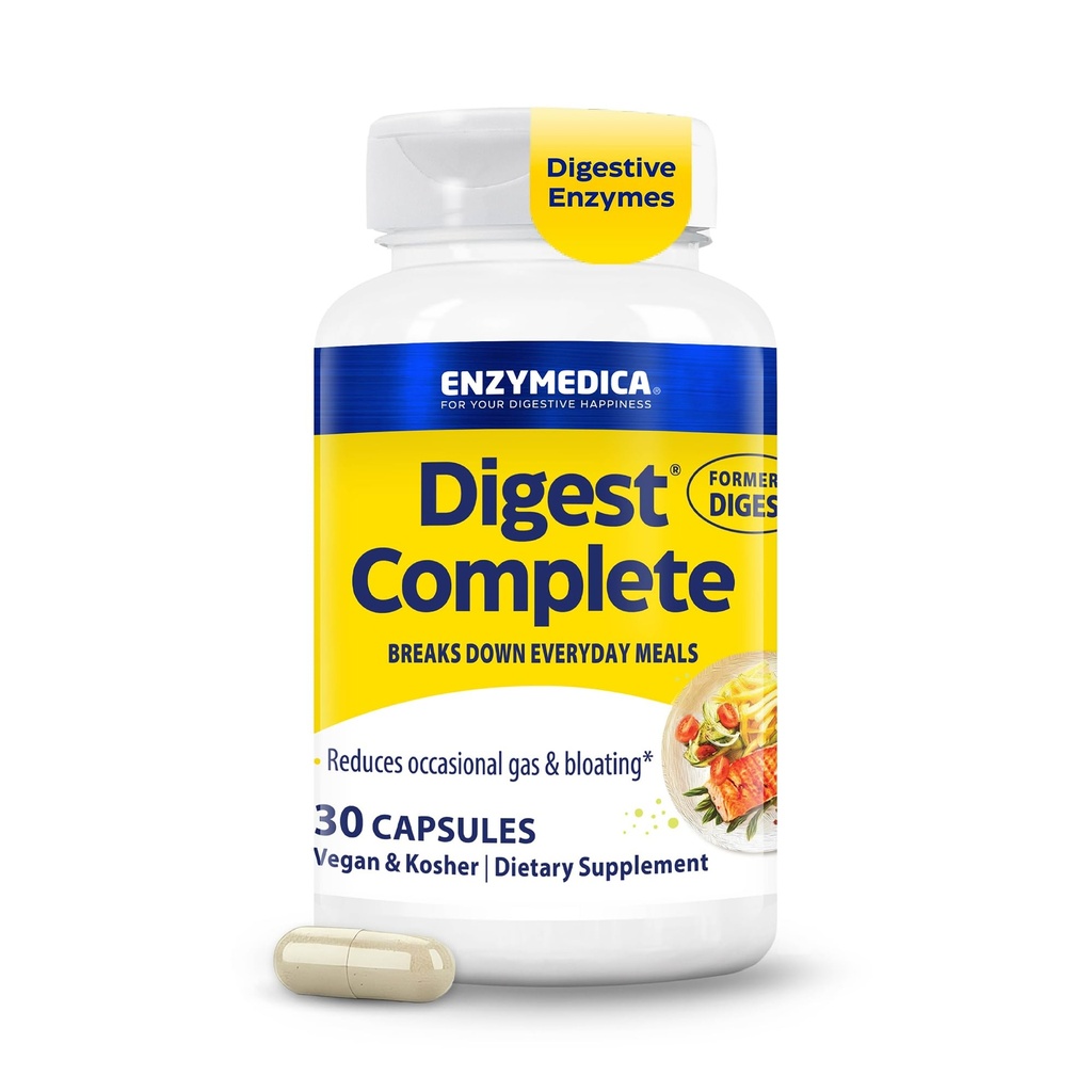 Enzymedica Digest Complete - Digestive Enzyme Supplement for Women & Men, Enzyme Capsules for Digestion, Gut Health Support, Helps Gas & Bloating, Energy Support, Vegan - 30 Caps
