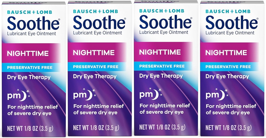 Soothe Eye Ointment by Bausch & Lomb, Lubricant Relief for Dry Eyes, Moisturizing & Comforting Nighttime Dry Eye Therapy, Lämplig för känsliga ögon, Konserveringsfri, 3,5 g - 4 Pack