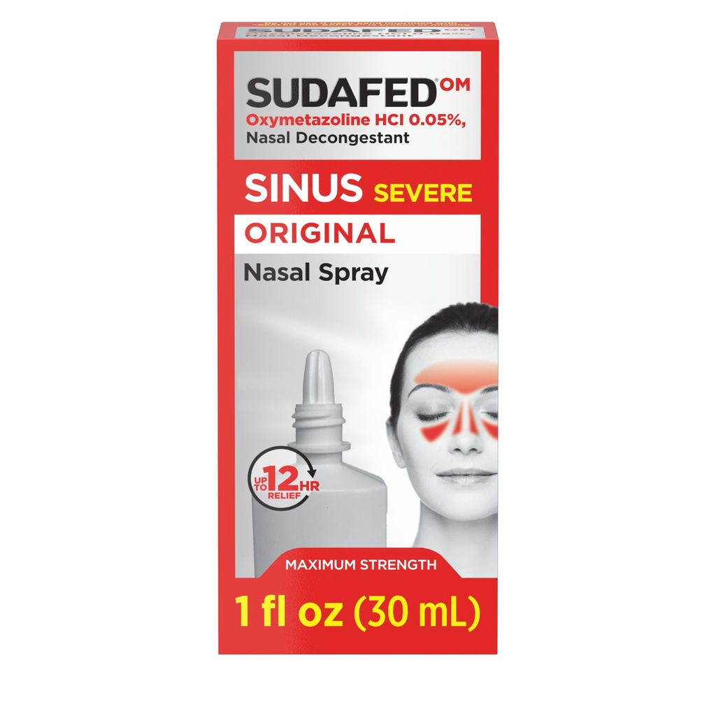 Sudafed Sinus Severe Original Nasal Spray, 12 Hour Nasal Spray Decongestant för snabb, kraftfull överbelastning lindring på grund av kylor eller allergier, Oxymetazoline HCl .05% Nose Spray, 1 mr oz