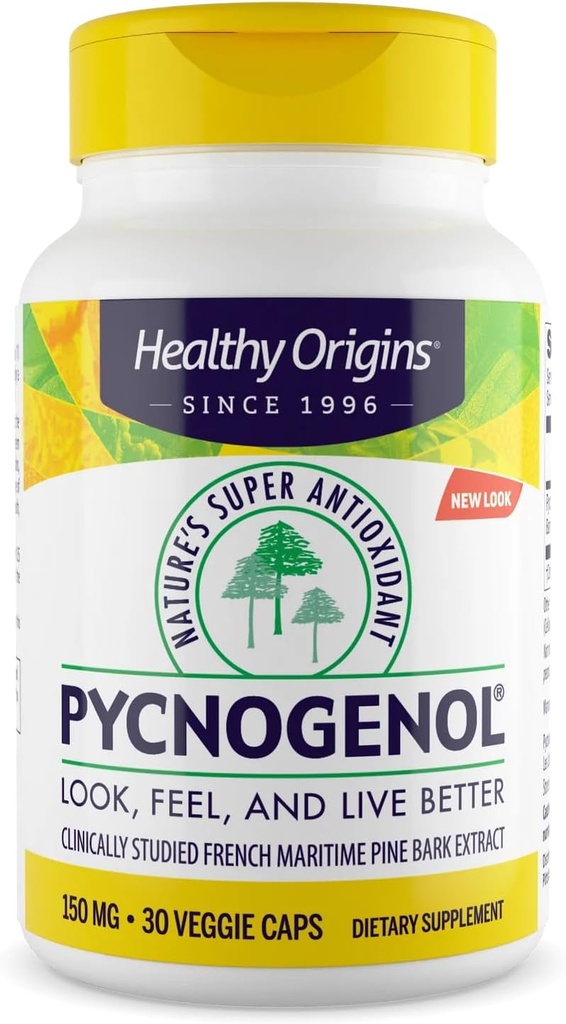 Hälsosamma ursprung Pycnogenol 150 mg, French Maritime Pine Bark Extract, Natures Super Antioxidant, Antioxidant, Non-GMO, Vegan, 30 Veggie kapslar